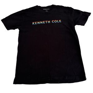 Kenneth Cole Black T Shirt Men's Size Medium Logo Spellout Rainbow LGBTQ Pride